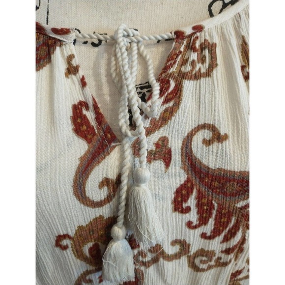 Natural Reflections Size Medium Paisley Gauze Tunic Viscose Boho Balloon sleeve - Picture 2 of 6